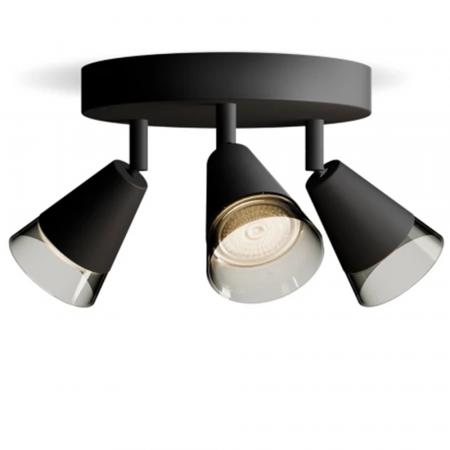 Philips 3er Cleft Decken-/Wandspot in Schwarz IP20 - GU10 Fassung - aus Glas und Metall