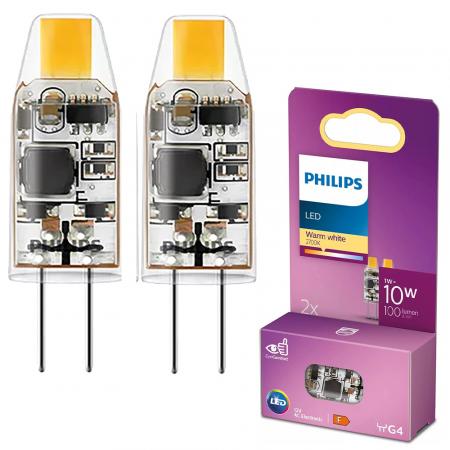 2er Set Philips LED G4 Brenner 1W 2700K 100lm Warmweiß transparent
