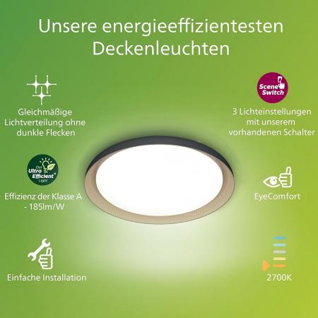 Philips Pebblo LED Deckenleuchte Ultraeffizient in Schwarz 2700K SceneSwitch