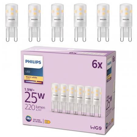 6er Set PHILIPS LED G9 Capsule 1,9W = 25W 220lm 2700K extra warmweiß