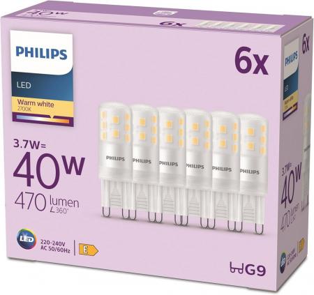 6er Set PHILIPS LED G9 Kapsel 3,7W = 40W 470lm 2700K extra warmweiß