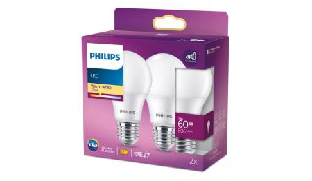 2er Set E27  PHILIPS LED Lampen 7W wie 60W warmweißes Licht 2700K mattiert & blendfrei