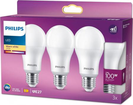 3er Set PHILIPS LED E27 A60 13W = 100W 1521lm 2700K warmweiß