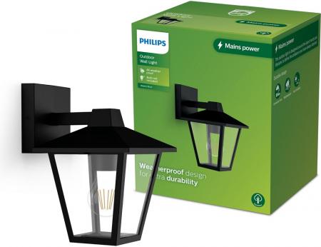 Philips Outdoor Kinno Wandleuchte mit E27-Fassung, Schwarz