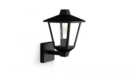 Philips Wandleuchte Kinno in Schwarz mit E27 Fassung IP44