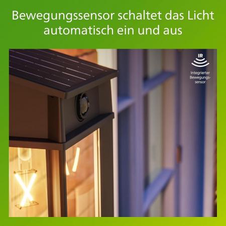 Philips Solar Wandleuchte Geri Ultra Efficient in Schwarz mit Bewegungssensor & warmweißes Licht IP44