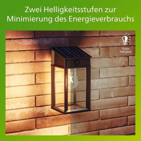 Philips Solar Wandleuchte Geri Ultra Efficient in Schwarz mit Bewegungssensor & warmweißes Licht IP44