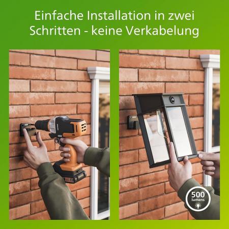 Philips Solar Wandleuchte Geri Ultra Efficient in Schwarz mit Bewegungssensor & warmweißes Licht IP44