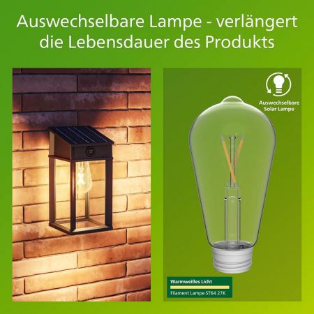 Philips Solar Wandleuchte Geri Ultra Efficient in Schwarz mit Bewegungssensor & warmweißes Licht IP44