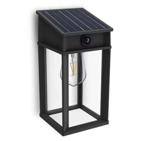 Philips Geri Solar-Wandleuchte Ultra Efficient für den Außenbereich Schwarz - austauschbare Solarlampe, Bewegungssensor, 4000K neutralweißes Licht