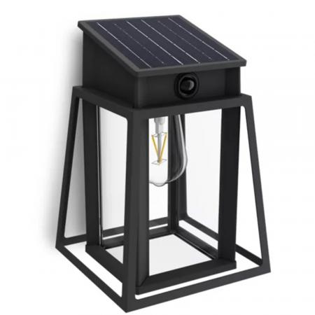 Philips Wandleuchte Lysin für den Außenbereich UltraEfficient Solar Schwarz - austauschbare Solarlampe, Bewegungssensor, 4000K neutralweißes Licht