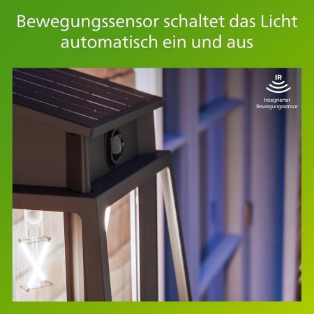 Philips Wandleuchte Lysin für den Außenbereich UltraEfficient Solar Schwarz - austauschbare Solarlampe, Bewegungssensor, 4000K neutralweißes Licht