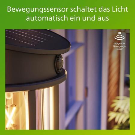 Philips ultra effiziente Solar Wandleuchte Geri in Schwarz mit Bewegungssensor IP44 warmweißes Licht