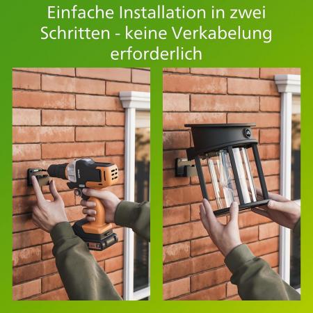 Philips ultra effiziente Solar Wandleuchte Geri in Schwarz mit Bewegungssensor IP44 warmweißes Licht