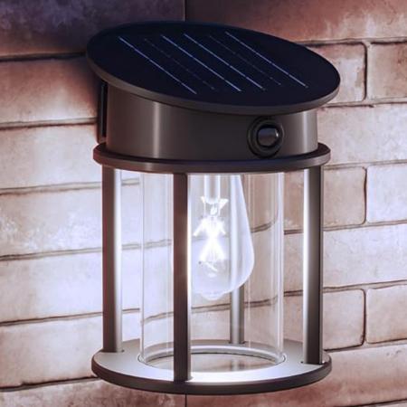 Philips Solar Außenwandleuchte Geri mit Bewegungsmelder Ultra Efficient Schwarz neutralweißes Licht IP44 - austauschbare Solarlampe