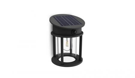 Philips Solar Außenwandleuchte Geri mit Bewegungsmelder Ultra Efficient Schwarz neutralweißes Licht IP44 - austauschbare Solarlampe