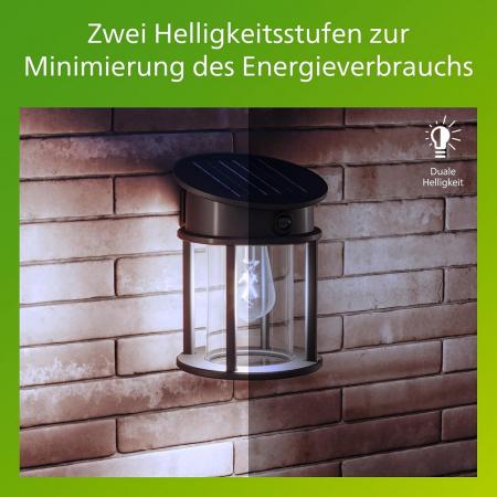 Philips Solar Außenwandleuchte Geri mit Bewegungsmelder Ultra Efficient Schwarz neutralweißes Licht IP44 - austauschbare Solarlampe