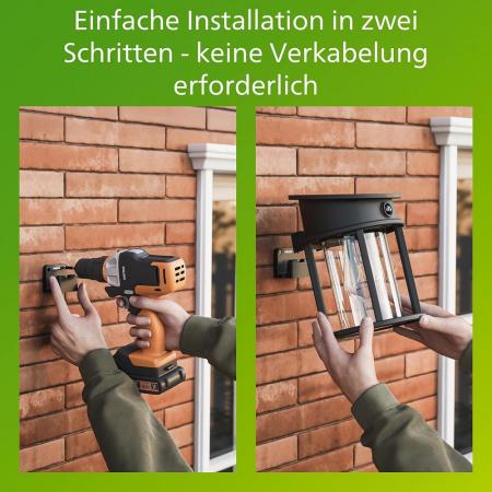Philips Solar Außenwandleuchte Geri mit Bewegungsmelder Ultra Efficient Schwarz neutralweißes Licht IP44 - austauschbare Solarlampe