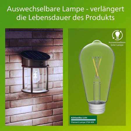 Philips Solar Außenwandleuchte Geri mit Bewegungsmelder Ultra Efficient Schwarz neutralweißes Licht IP44 - austauschbare Solarlampe