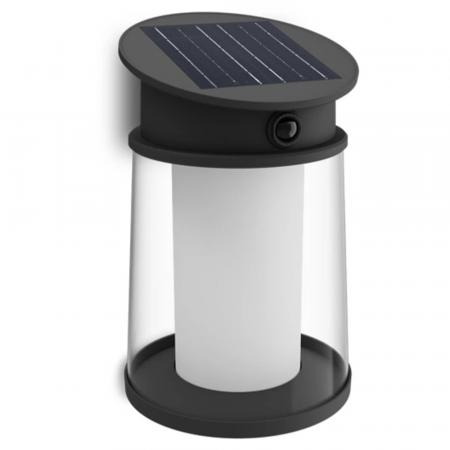 Philips UltraEffiziente Solar-Wandleuchte für den Außenbereich mit austauschbarer Solarlampe & Bewegungssensor, warmweißes Licht, Schwarz