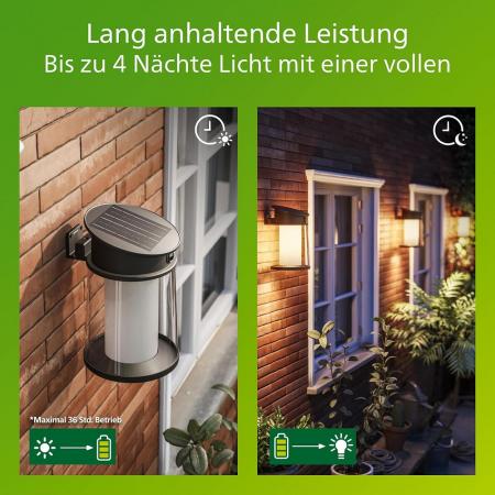 Philips UltraEffiziente Solar-Wandleuchte für den Außenbereich mit austauschbarer Solarlampe & Bewegungssensor, warmweißes Licht, Schwarz