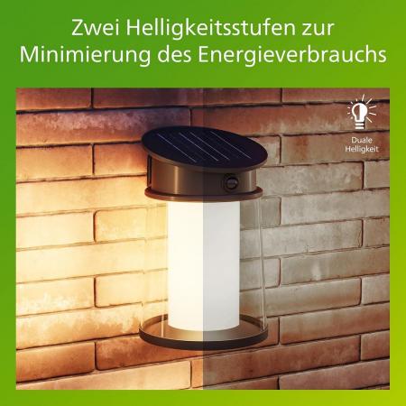 Philips UltraEffiziente Solar-Wandleuchte für den Außenbereich mit austauschbarer Solarlampe & Bewegungssensor, warmweißes Licht, Schwarz