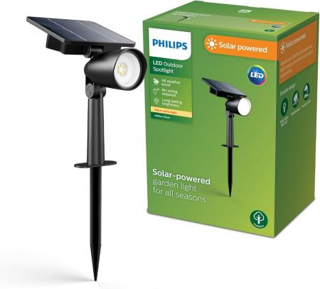 Philips Solar Strahler Ashlyn für den Einsatz an der Wand oder mit Erdspieß für den Boden in Schwarz warmweißes Licht IP44