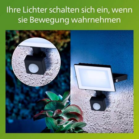 Philips Lois Flutlichtstrahler mit Sensor für den Außenbereich - 20 Watt, 5000K Tageslicht, Schwarz