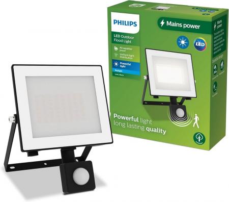 Philips Lois Flutlichtstrahler mit Sensor für den Außenbereich - 30 Watt, 5000K Tageslicht, Schwarz