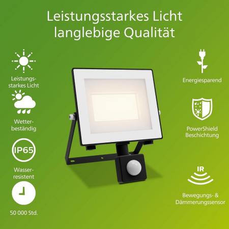 Philips Lois ultraeffizienter Flutlichtstrahler mit Dämmerungssensor für den Außenbereich - 14 Watt, 3000K warmweißes Licht, Anthrazit