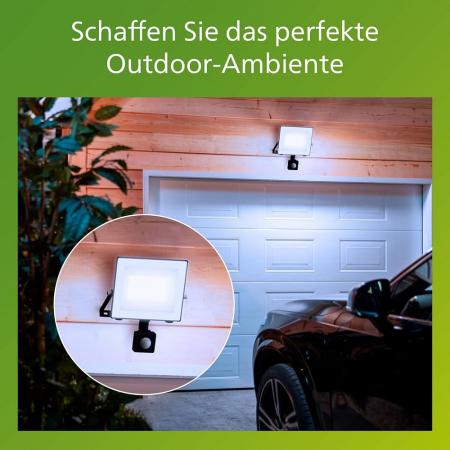 Philips Lois ultraeffizienter Flutlichtstrahler mit Dämmerungssensor für den Außenbereich - 14 Watt, 5000K Tageslichtweiß, Anthrazit