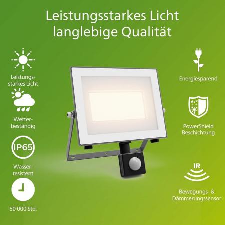 Philips Lois ultraeffizienter Flutlichtstrahler mit Dämmerungssensor für den Außenbereich - 3000K warmweißes Licht, Anthrazit