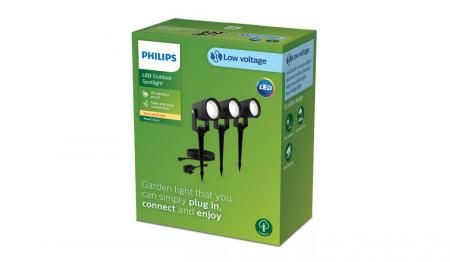 Philips 3er Set GardenLink Niedervolt-Spot Reuel Erweiterung in Schwarz warmweißes Licht IP44