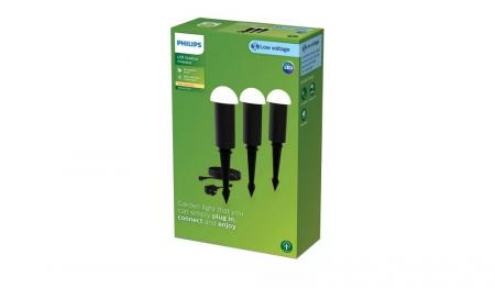 Philips 3er-Set Outdoor GardenLink Niedervolt-Sockelleuchtein schwarz IP67 wasserfest - warmweißes Licht