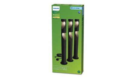 Philips 3er-Set Desi Outdoor GardenLink Niedervolt-Sockelleuchtein schwarz IP67 wasserfest - warmweißes Licht