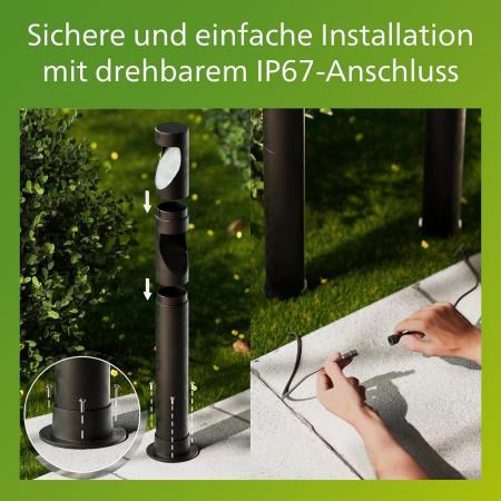 Philips 3er-Set Desi Outdoor GardenLink Niedervolt-Sockelleuchtein schwarz IP67 wasserfest - warmweißes Licht