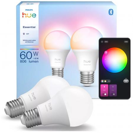 2er Set Philips Hue Essential E27 LED Lampe 8W wie 60W -  RGBW dimmbar