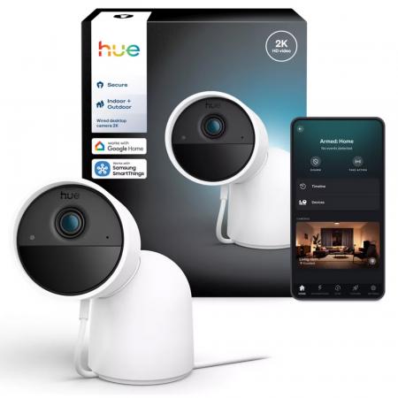 Philips Hue Secure kabelgebundene Smart Home Überwachungskamera mit Standfuß Full HD Video weiß