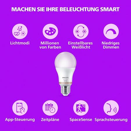 PHILIPS WiZ Smart LED RGB A60 12,5W wie 100W E27 1521lm 2200–6500K Matter dimmbar