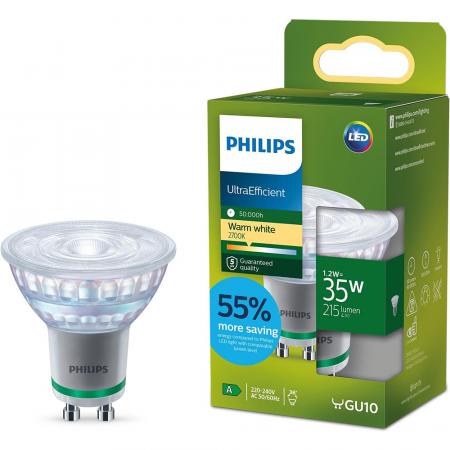  Philips LED GU10 Strahler nur 1,2W wie 35W warmweisses Licht 2700K Ultra Efficient mit Strahlwinkel 36°
