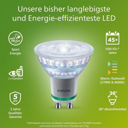  Philips LED GU10 Strahler nur 1,2W wie 35W neutralweißes Licht 4000K Ultra Efficient Strahlwinkel von 36°