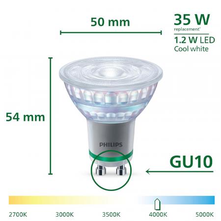  Philips LED GU10 Strahler nur 1,2W wie 35W neutralweißes Licht 4000K Ultra Efficient Strahlwinkel von 36°