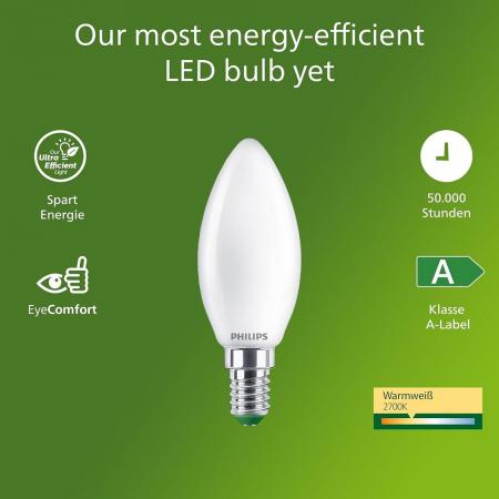 Philips E14 LED Frosted Kerzenlampe 3,8W wie 60W warmweisses Licht Ultra Efficient