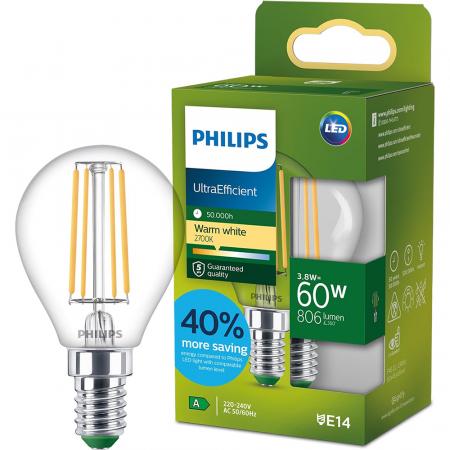 Philips E14 LED Filament-Lampe Tropfenform 3,8W wie 60W warmweisses Licht Ultra Efficient