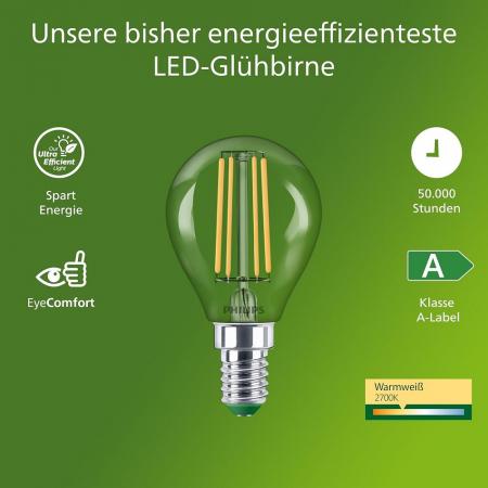 Philips E14 LED Filament-Lampe Tropfenform 3,8W wie 60W warmweisses Licht Ultra Efficient
