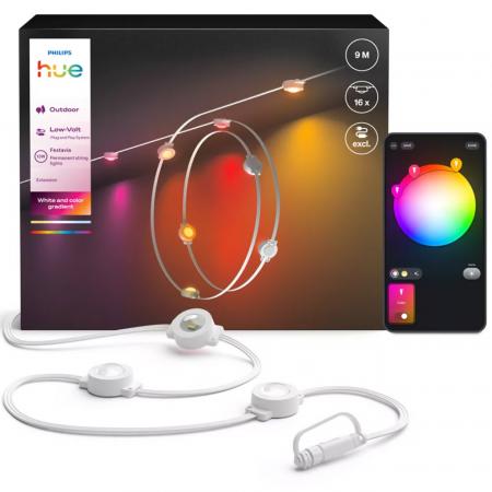 Philips Hue Festavia Lichterkette 9m Erweiterung 16 Lichtpunkte, weiß für außen IP54 RGB IP65