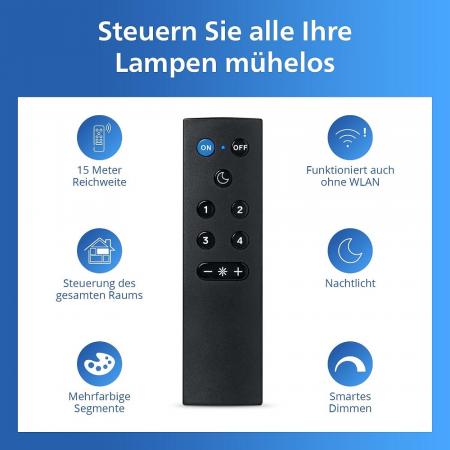 Philips WiZ Smart Home Fernbedienung – 9 Tasten, dimmbar, 4 Lichtszenen, Nachtlicht, Schwarz