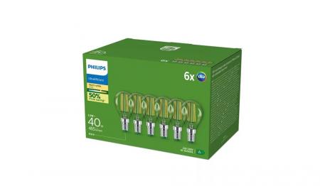 6er Set Philips LEDclassic UltraEfficient P45 E14 2,3W 485lm 2700K Klar – extrem effiziente Filament-Tropfenlampe wie 40 Watt