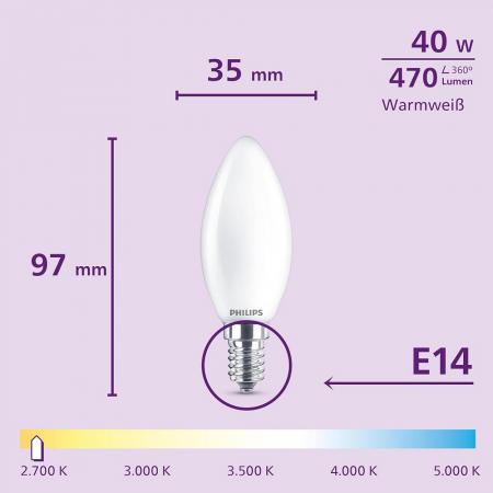 6er Set Philips LED Kerzenlampe B35 E14 4W 470lm 2700K Frosted – wie 40 Watt
