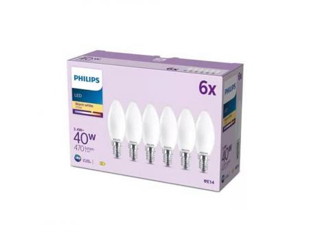 6er Set Philips LED Kerzenlampe B35 E14 4W 470lm 2700K Frosted – wie 40 Watt